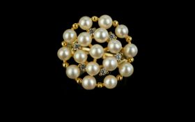 Akoya Pearl Cluster Ring, a circular, open cluster of the wonderful quality Japanese Akoya