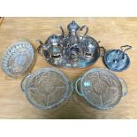 Collection of Silver Plated Ware & Glassware, including teapots, etc.