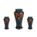 William Moorcroft Signed Superb Quality Vase of Wasted Form. Pomegranates Design on Blue Ground.