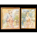 Pair of Stevens French Prints, depicting ladies in Paris setting, framed and glazed, largest 'La