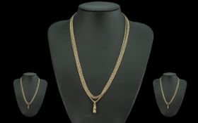 Antique Period 9ct Gold Guard Chain, Marked 9ct. With Lobster Claw Clasp. Weight 19.6 grams.