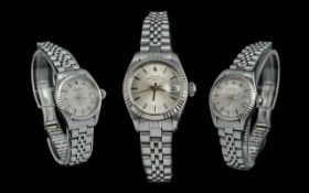Rolex Oyster Ladies Perpetual Datejust Automatic Stainless Steel Wrist Watch, ref. 69174, features