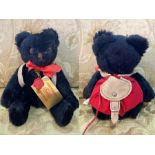 Harmann Original Teddy Bear, black plush fabric, complete with a back pack, moveable limbs, measures