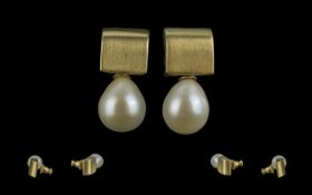 Vintage 9ct Gold & Pearl Stud Earrings from Preston's of Bolton, circa 1970's. Square shaped gold