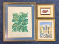 Three Framed Limited Edition Prints by Barbara Marks, depicting soft furnishings and a temple.
