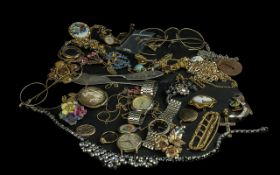 Collection of Vintage Costume Jewellery, comprising brooches, watches, bangles, beads, chains,