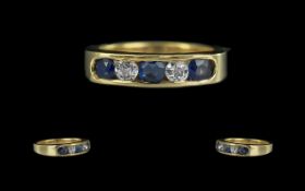 Ladies 18ct Attractive Sapphire and Diamond Set Ring, full hallmark, the round, faceted diamond