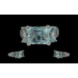 18ct White Gold Attractive & Signed Superb Aquamarine & Diamond Set Dress Ring, marked 18ct to