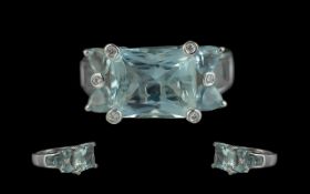 18ct White Gold Attractive & Signed Superb Aquamarine & Diamond Set Dress Ring, marked 18ct to