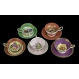 Paragon Bone China Set of 6 Large Tea Cups/Saucers, in assorted colourways of pink, green, amber,
