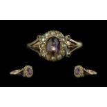 Victorian Period 1837 - 1901 Attractive Ladies 9ct Gold Seed Pearl and Amethyst Set Cluster Ring,