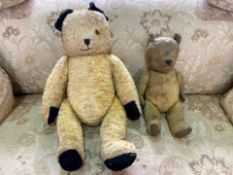 Two Vintage Teddy Bears, one 1920's, one mid-century. Largest measures 24'', smaller 16''.