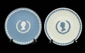 Wedgwood Pair of Jasper Plates. Comprises 1/ White on Pale Blue Jubilee Plate. 2/ Pale Blue on White