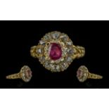 Antique Period Excellent 18ct Gold Diamond and Ruby Set Cluster Ring, c.1850's. Marked 18ct to