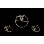 Antique Period Attractive 9ct Gold Diamond & Pearl Set Brooch, of circular form, not marked tests