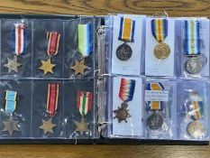 Medal Album Containing a Collection of 54 Military Medals, mostly singles, to include WWII Stars,