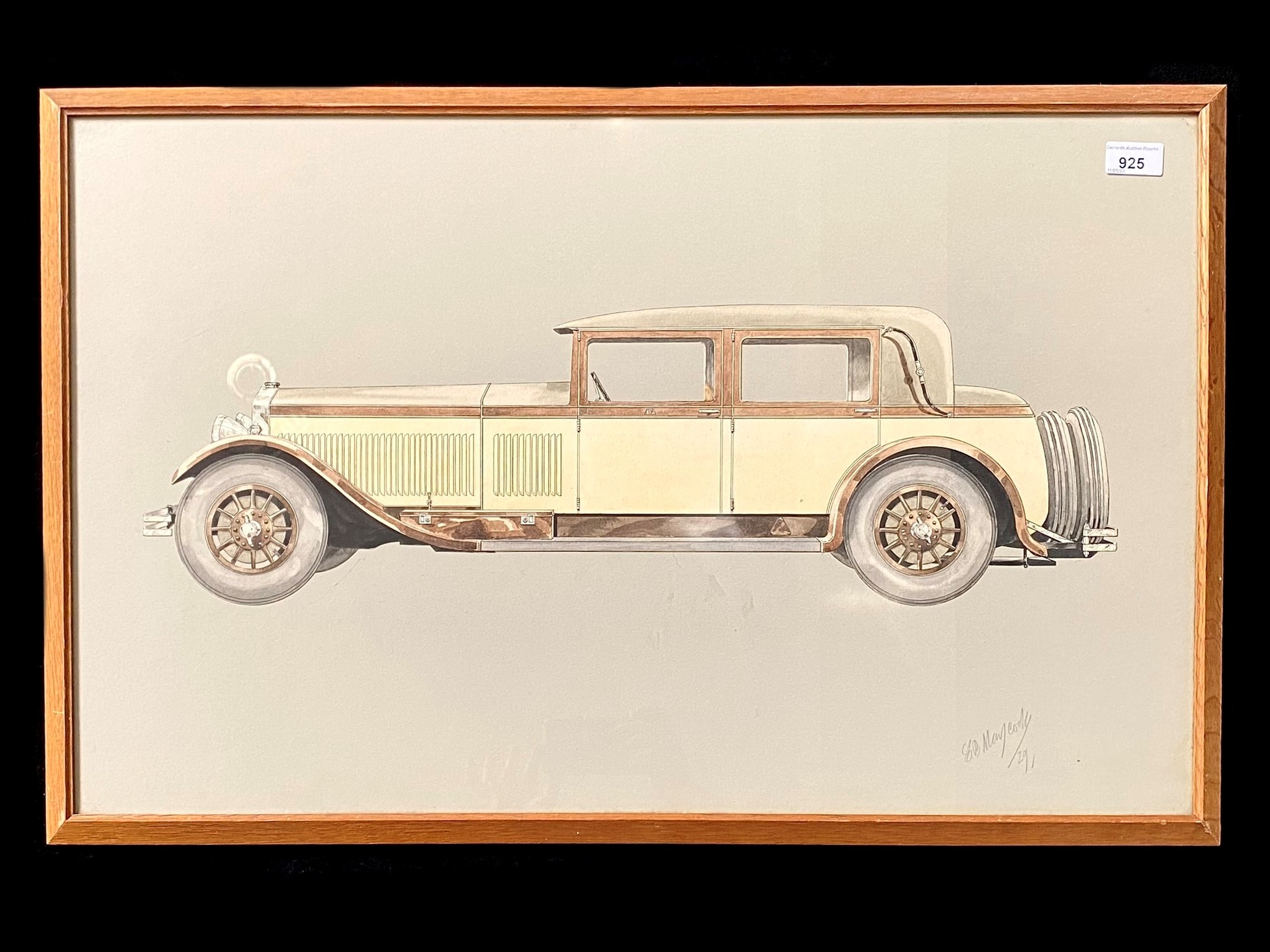 Motor Interest - Bernard Maycock Original Drawing of a Vintage Car, mounted, framed and glazed,