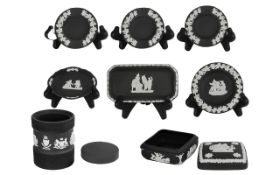 Wedgwood Black Jasper Pieces ( 8 ) In Total. Includes Cathedral Cities Jar, Candy Box Square,