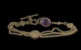 Antique Period Superb Ornate Ladies 9ct Gold Albertina Watch Chain with attached ornate T-bar and