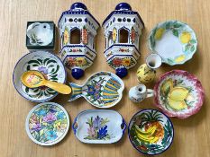 Quantity of Continental Colourful Pottery, including painted bowls, jugs, plates, dishes, etc.