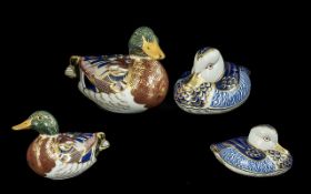 Royal Crown Derby Pair of Hand Painted Porcelain Paperweights. Comprises 1/ Mallard Duck, Modelled