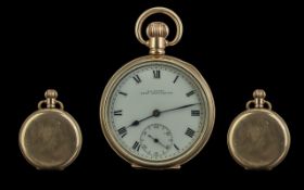 Early 1920's English Lever 15 Jewels 10ct Gold Filled - Open Faced Key-less Pocket Watch, Guaranteed