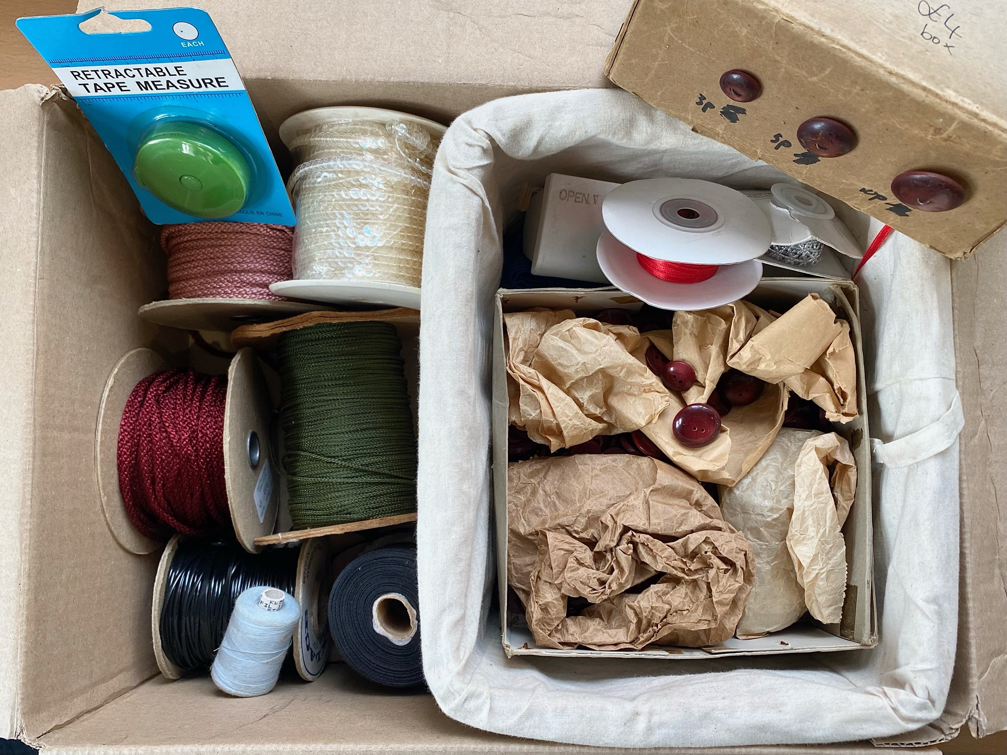 Large Quantity of Haberdashery, in 13 boxes, comprising ribbon, zips, trims, decorations, beaded - Image 3 of 6