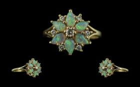 Ladies Attractive and Good Quality 18ct Gold Opal and Diamond Set Dress Ring. Exquisite Design and