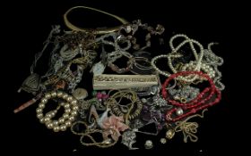 Collection of Vintage Costume Jewellery, comprising brooches, pearls, bangles, beads, chains, etc.