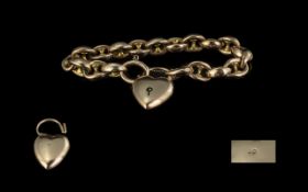 Victorian Superb Designed 9ct Gold Bracelet with Large Heart Shaped 9ct Gold Padlock. Marked 9ct.