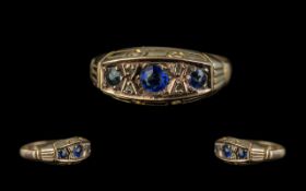 Victorian Period Attractive 18ct Gold Blue Sapphire and Diamond Set Ring of excellent design,with