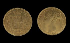 Queen Victoria 22ct Gold Shield Back Young Head Full Sovereign - Date 1852. Grade - Good / Very