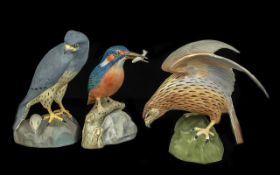 Three Spode Porcelain Bird Figurines, comprising Spode Montague's Harrier, 7'' tall, with raised