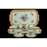 Elios Hand Painted Cabaret Tea Set, comprising six cups and saucers, a lidded sugar bowl and a