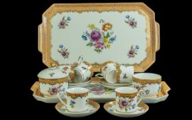 Elios Hand Painted Cabaret Tea Set, comprising six cups and saucers, a lidded sugar bowl and a