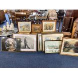 Large Collection of Prints & Paintings, framed and glazed, including a Lowry print, cottage