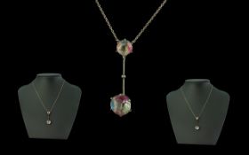 Art Deco Silver Necklace, a stylish Art Deco necklace with a double drop set with colourful