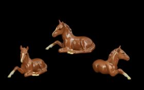 Beswick Hand Painted Porcelain Horse Figure ' Foal ' Lying. Chestnut. Model No 915. Issued 1958 -