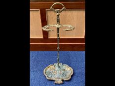 Brass Umbrella Stand with Shelved Base, Rococo style shell base and scroll supports. Height 28''.