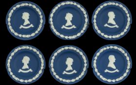 Wedgwood Portland Blue Jasper Silver Jubilee 1952 - 1977 Plates. Comprises 4 x The Queen & 4 x The
