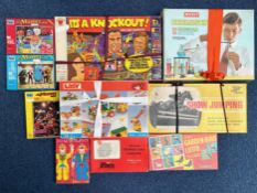 Box of Vintage Games & Jigsaws, assorted including It's a Knockout, Muppet Jigsaws, Chemistry Set,