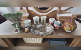 A Collection of Mixed Pottery to include, a Majolica charger, Majolica spill vase, Studio Pottery