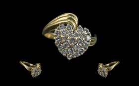 Ladies 18ct Gold Attractive Diamond Set Cluster Ring, marked 750-18ct to interior of shank. The
