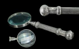 Victorian Period 1837 - 1901 Large and Impressive Quality Silver Plated Magnifying Glass with Ornate