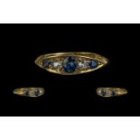 Edwardian Period - Attractive 18ct Gold Five Stone Diamond and Blue Sapphire Set Dress Ring. Full