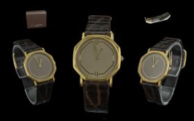 Gents Gold Plated Raymond Weil Wrist Watch with original RW leather strap, original box, booklet and