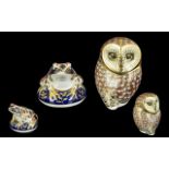 Royal Crown Derby Pair of Hand Painted Porcelain Paperweights. Comprises 1/ Barn Owl, Gold