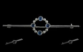 Antique Period Attractive / Exquisite 9ct White Gold Stick Brooch, Set with Sapphires and Pearls.