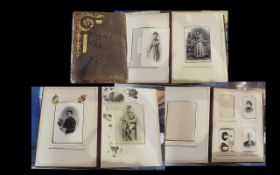 Victorian Leather Bound Photo Album, part filled with photographs, as found.