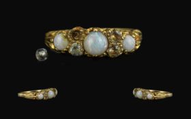 Antique Period Ladies 9ct Gold Attractive Opal and Diamond Set Ring, fancy gallery setting, marked